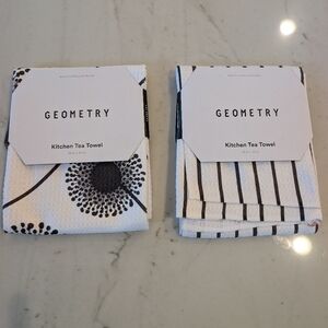 GEOMETRY Black and White Kitchen Tea Towels - Set of 2